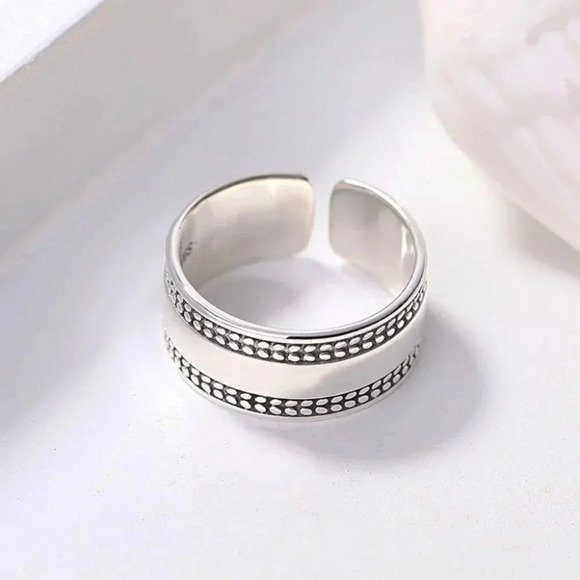 Minimalist 925 Sterling Silver Leaf Wide Ring Band Vintage Silver Ring - Picture 4 of 6